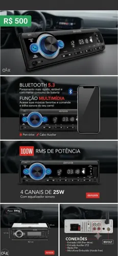 Som Automotivo AIWA CA-D-01 Bluetooth 5.3 100W RMS (Novo / Na Caixa)