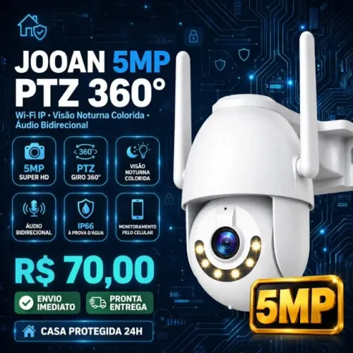 Câmera de Segurança IP Wi-Fi 5MP PTZ 360° com Visão Noturna Colorida, Áudio Bidirecional