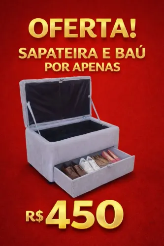 Baú Sapateira Luxo Capitonê com Espuma Selada e Madeira Reforçada