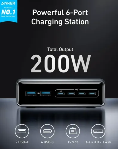 Estação De Carregamento Anker Prime 200w Gan De 6 Portas