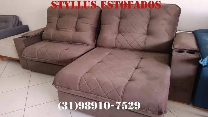 Sofá retrátil de luxo com porta copos 