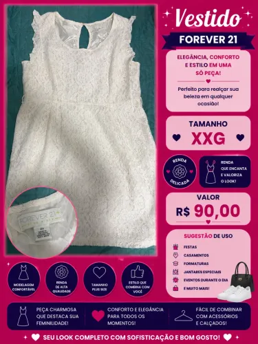 Vestido forever 21 XGG branco de renda