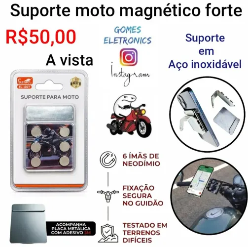 Suporte de celular para moto modelo magnético com imã extra FORTE (Loja fisica)<br>