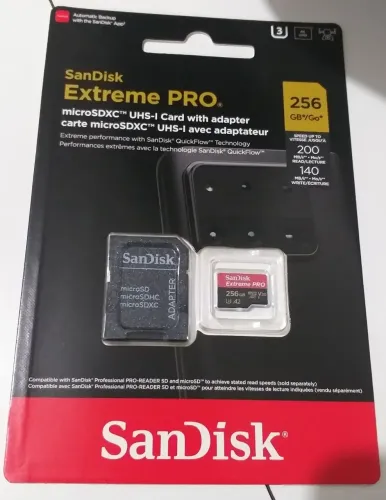 Cartão de Memória MicroSD SanDisk 256GB Extreme Pro 200mbps Nikkon Drone Game R6s Zn SP ok
