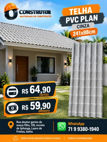 TELHA PVC PLAN CINZA 241X88