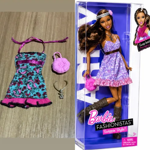 mattel bolsa, colar e vestido segundo look boneca barbie fashionista 2011 artsy