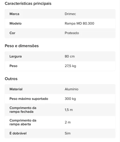 Rampa Drimec 300kg Capacidade