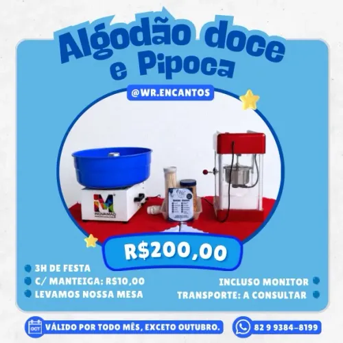 aluguel de algodão doce e pipoca 