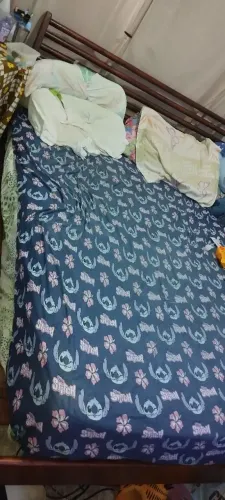 Cama de madeira com colchão e extrato
