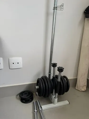 Kit Musculação Ferro Fundido 44kg Barras Suporte BH