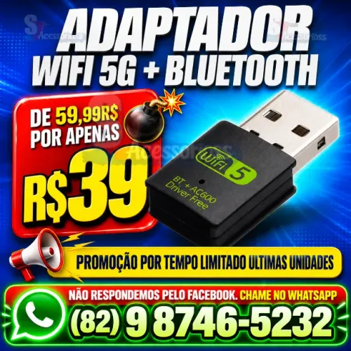 Adaptador USB Wi-Fi 5 AC600 com Bluetooth ? Entrega Grátis