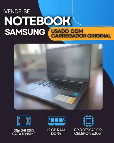 Notebook Samsung Book 12GB RAM 256GB SSD Processador Intel Celeron 