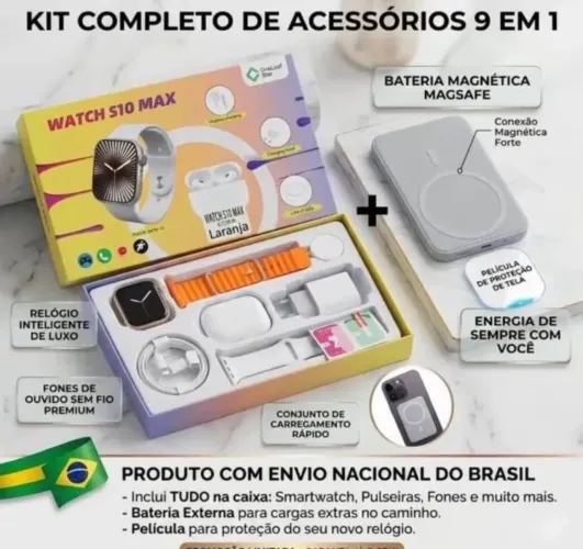 Kit 9 em 1 Relogio digital fone sem fio e acessorios