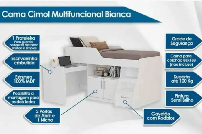 Cama Solteiro Semi nova Cimol Bianca