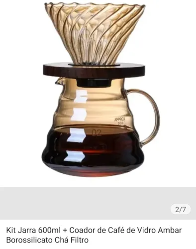 KIT JARRA 600 ML + COADOR DE CAFÉ DE VIDRO AMBAR
