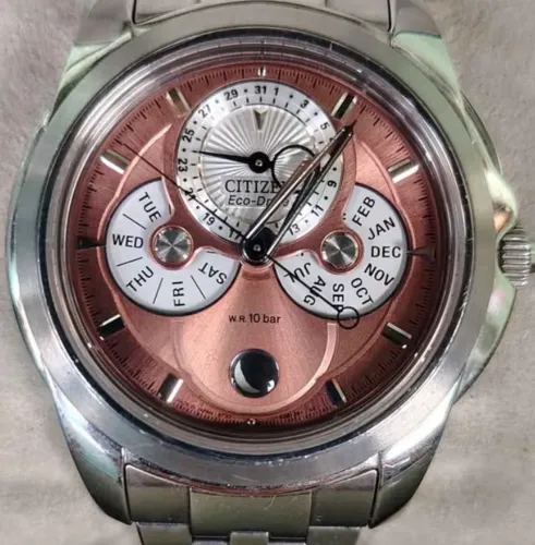 Citizen Calendário Moon Phase Raro Fundo Salmão