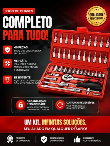 Kit De Ferramentas C/ Catraca Reversível - 46 Peças