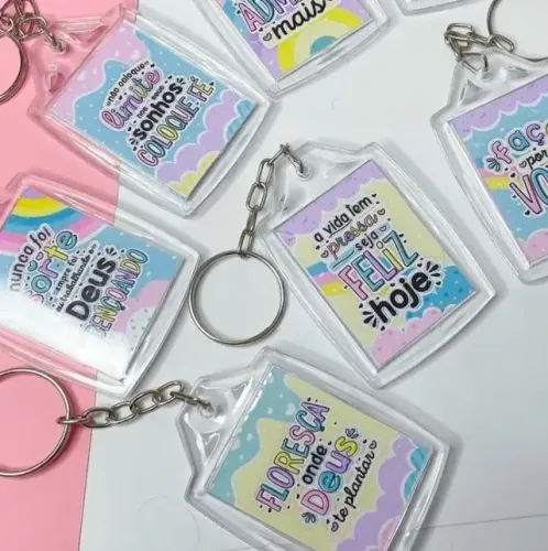 Chaveiro 3x4 acrílico quadrado redondo lembrancinha brinde para personalizar