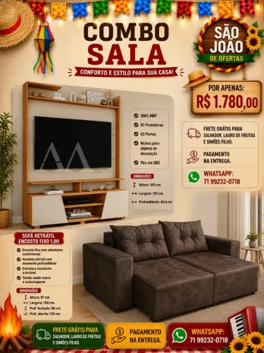 HOME + SOFA RETRÁTIL ENCOSTO FIXO 190