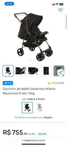 Carrinho de Bebê Galzerano Milano Reversível lll até 15kg