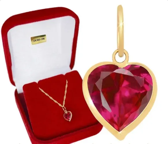pingente coração ponto de luz ouro 18k zircônia 6mm vermelho