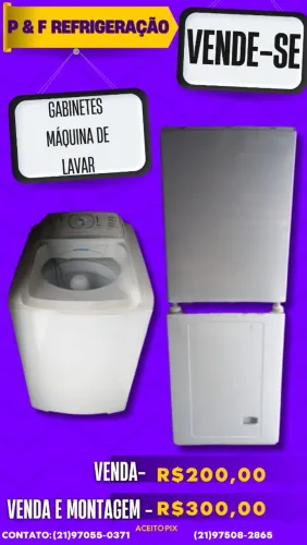 Gabinetes de máquinas de lavar recondicionados: Brastemp consul e Eletrolux.