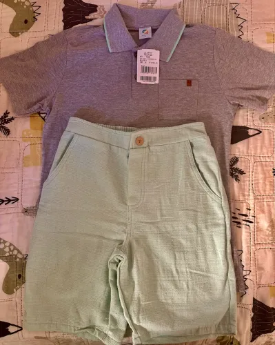 Conjunto Infantil Masculino Tam 12 Novo com Etiqueta - Social Casual Verde