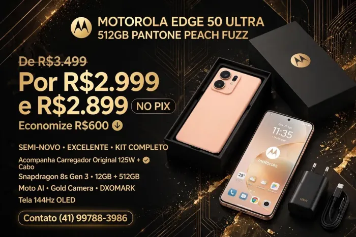 Edge 50 Ultra 512GB PANTONE Peach Fuzz Edição Limitada - Kit Completo 125W - Impecável