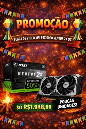  Placa de Vídeo MSI GeForce RTX 5050 8G VENTUS 2X OC , 8GB GDDR6,(Nova/Garantia)