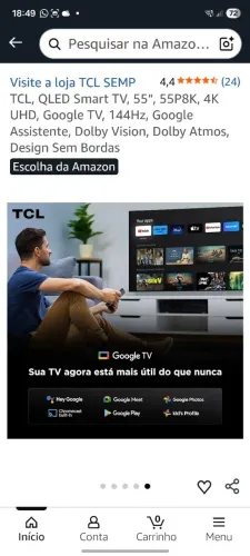 TV de 55 polegadas TCL nova na caixa.