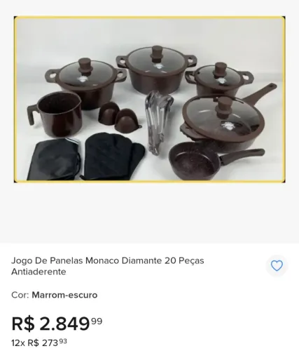 Conjunto de panelas de cerâmica antiaderente Mônaco Linha diamante Premium 20 peças