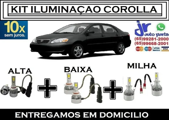Kit Lampadas Ultra LED (Alta/ Baixa/Milha) Toyota Corolla 2007/11 6000K 12V 24V