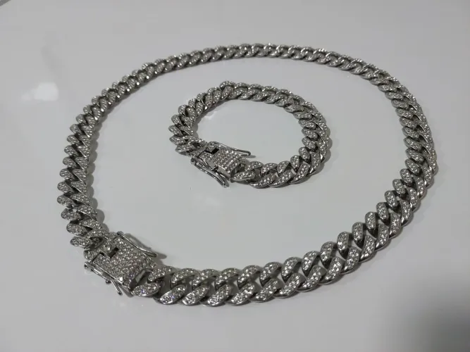 Kit Corrente e Pulseira Cravejado
