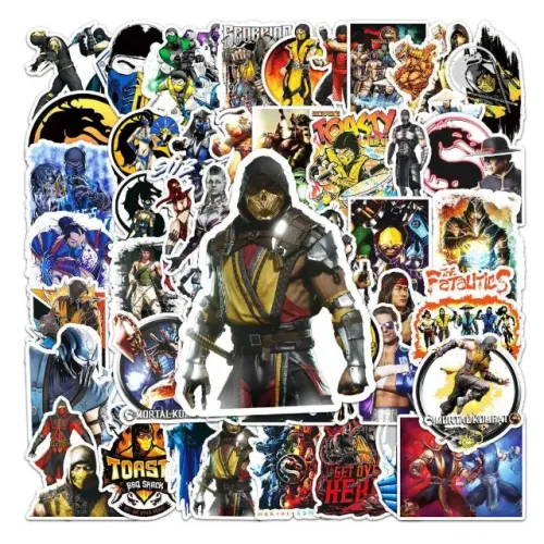 Kit 50 Adesivos de Mortal Kombat - Sub-Zero Scorpion Autocolantes Pcs Peças Unidades Luta