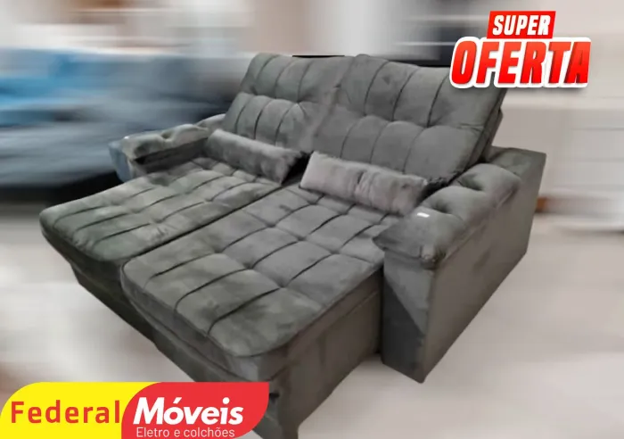 Sofá Retrátil e Reclinável 2,20m Novo - Mega Promoção!