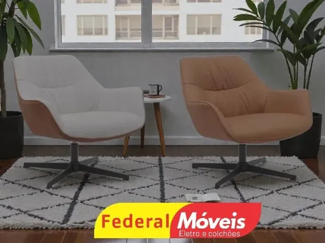 Poltrona Base Giratória Tecido Linho ou Couro Ecológico CAMPEAO EM VENDAS