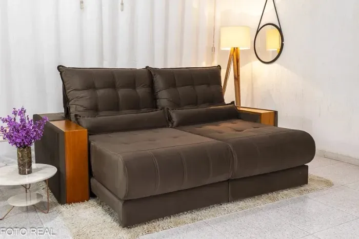 Sofá Retrátil Reclinável Gênova 2.30m Veludo Marrom rf75