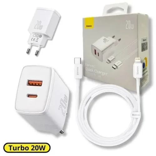 Carregador Rápido 20W Baseus Turbo para Celular + 1 cabo de 1.5M