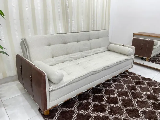 Sofá Cama Berlim 2.11m - Bege/Marrom Linho Bege l654
