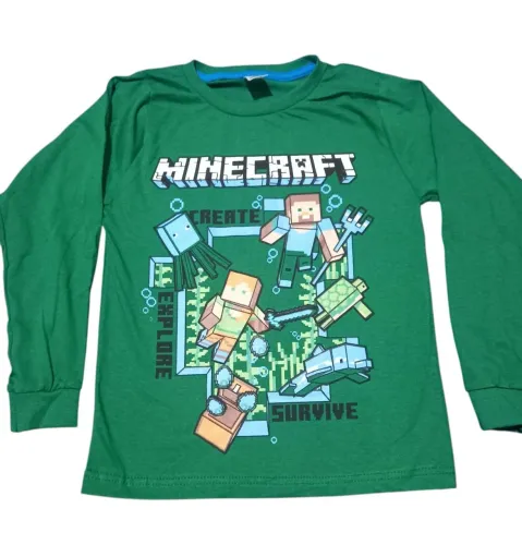 Camiseta Minecraft Infantil Manga Longa Verde