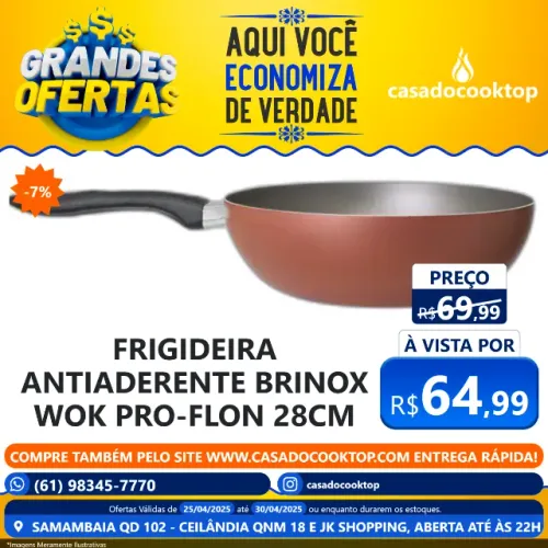 Frigideira antiaderente brinox wok 4,1l pro-flon 28cm