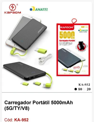 Carregador Portátil 5000mAh KAPBOM KA-952