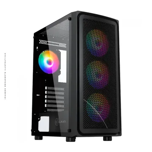 Gabinete Gamer Kalkan Joturn, Mid Tower, Lateral em Vidro Temperado, ATX, Sem Fonte, 4 Fan