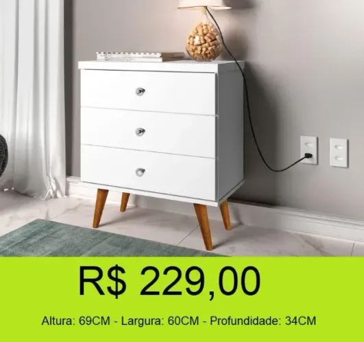 Mesa de cabeceira 3 Gavetas a pronta entrega