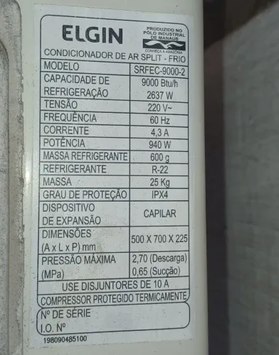 Ar condicionado ELGIN 9000. BTU está funcionando mas está si desligando sozinho 