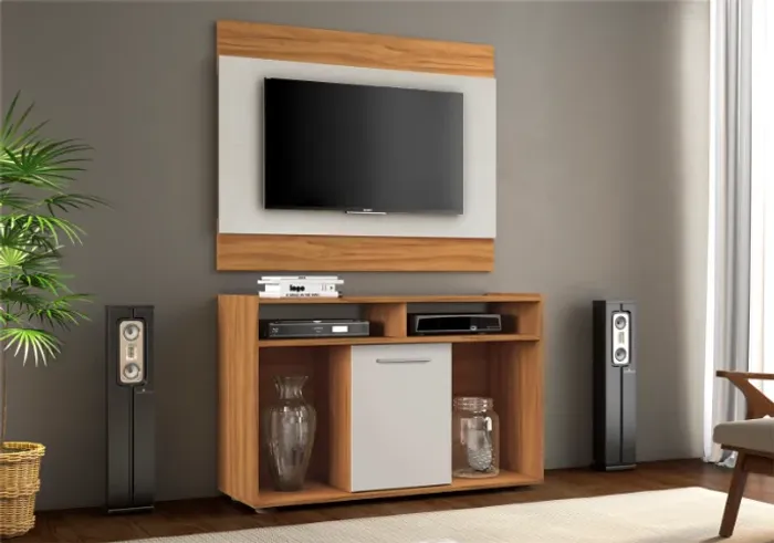 Conjunto Painel e Rack Show Notável Freijo/Off White - Entrega Rápida!