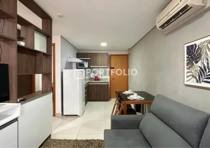 Flat mobiliado 40m² para locação no Jardim Goiás, Goiânia.