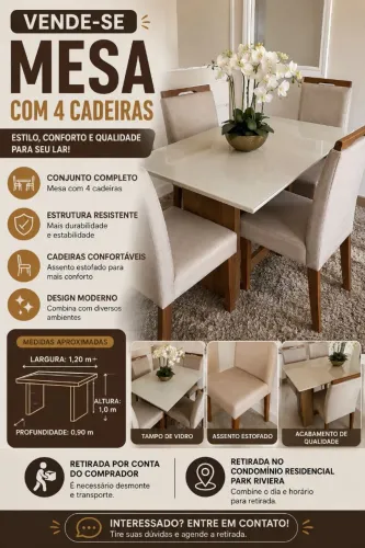 MESA COM 4 COM 4 CADEIRAS À VENDA