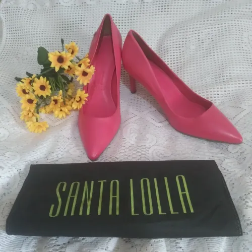Scarpin Santa Lolla Couro Pelica Soft Rosa Bico Fino