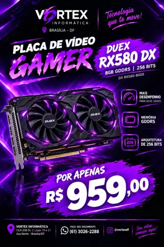 PLACA DE VIDEO DUEX RX580 DX, 8GB, GDDR5, 256 BITS - DX RX580-8GD5